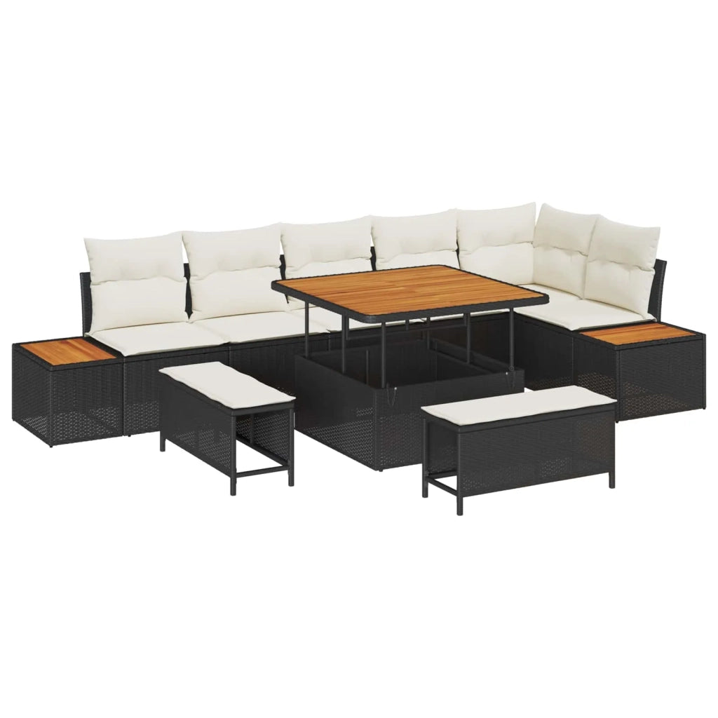 Set Divano da Giardino con cuscino 9 pcs Nero e Crema 3363315