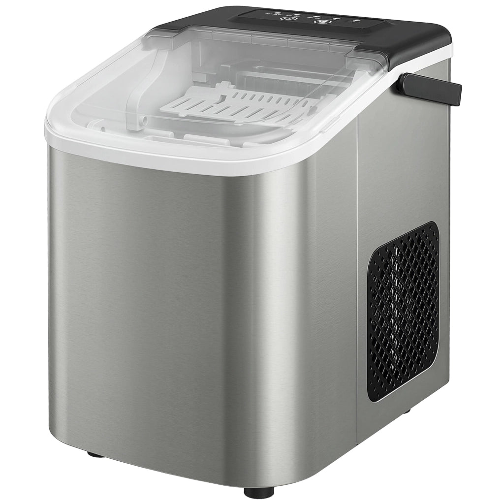Macchina Ghiaccio 12kg in 24 Ore. 9 Cubetti in 7-10 Minuti di 2 Dimensioni. con Sistema Autopulente. Argento