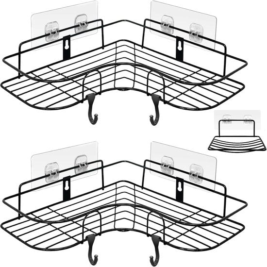 Set di due caddy per doccia, mensola angolare per la camera da bagno, pannelli per doccia per la camera da bagno, organizzatore per doccia con adesivo autoadesivo per camera da bagno e cucina (blu marino)