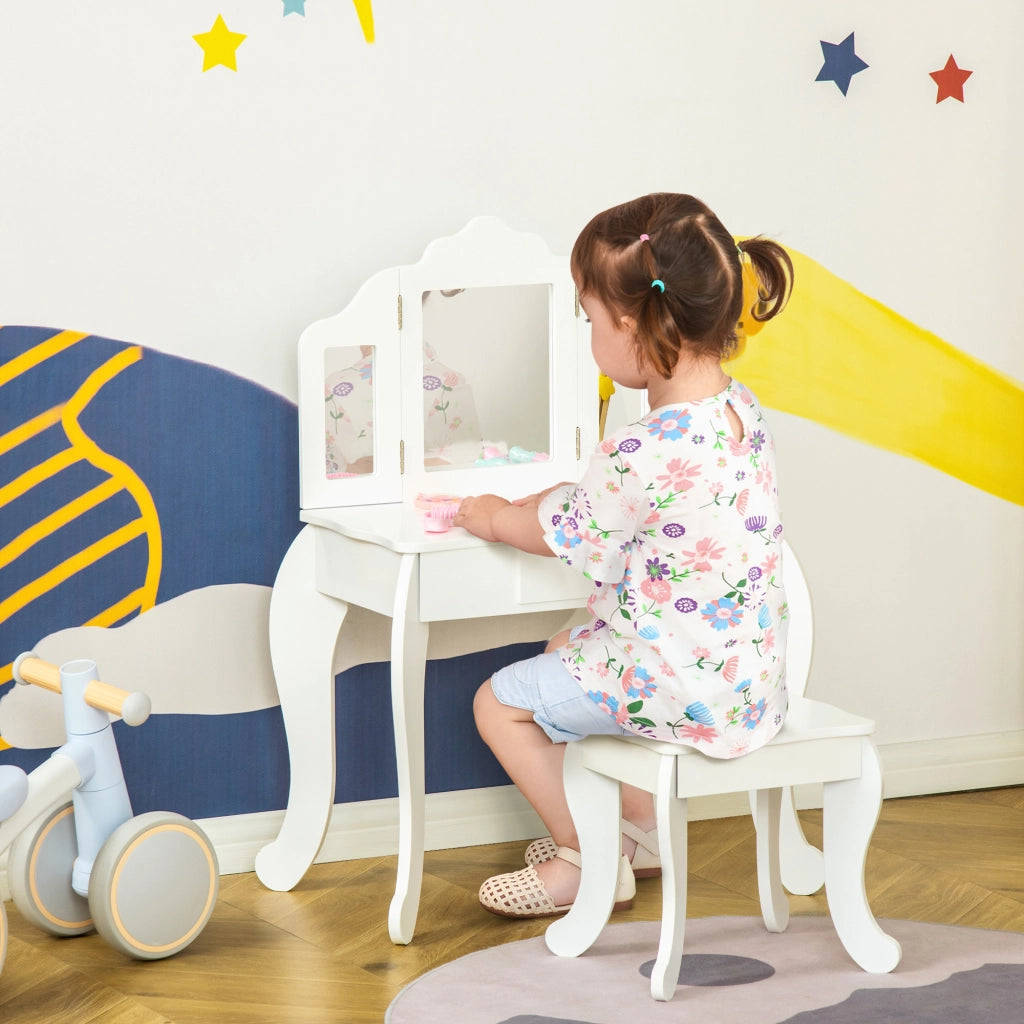 Scrivania Bambini con Specchio e Sgabello ¨C Minimal ¨C Bianco 63x40x85.5 cm