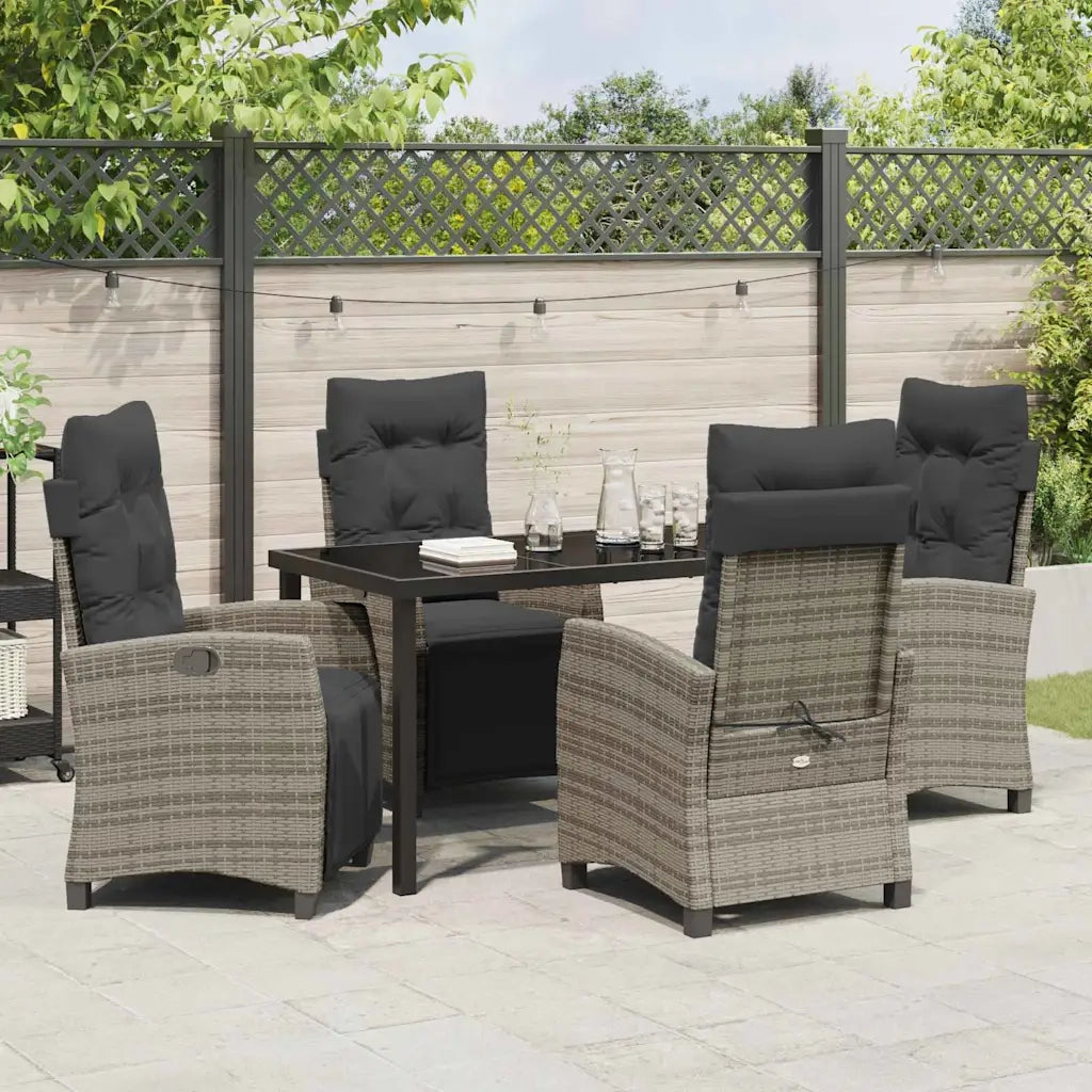 Set da Pranzo per Giardino con cuscino 5 pcs Grigio polyrattan