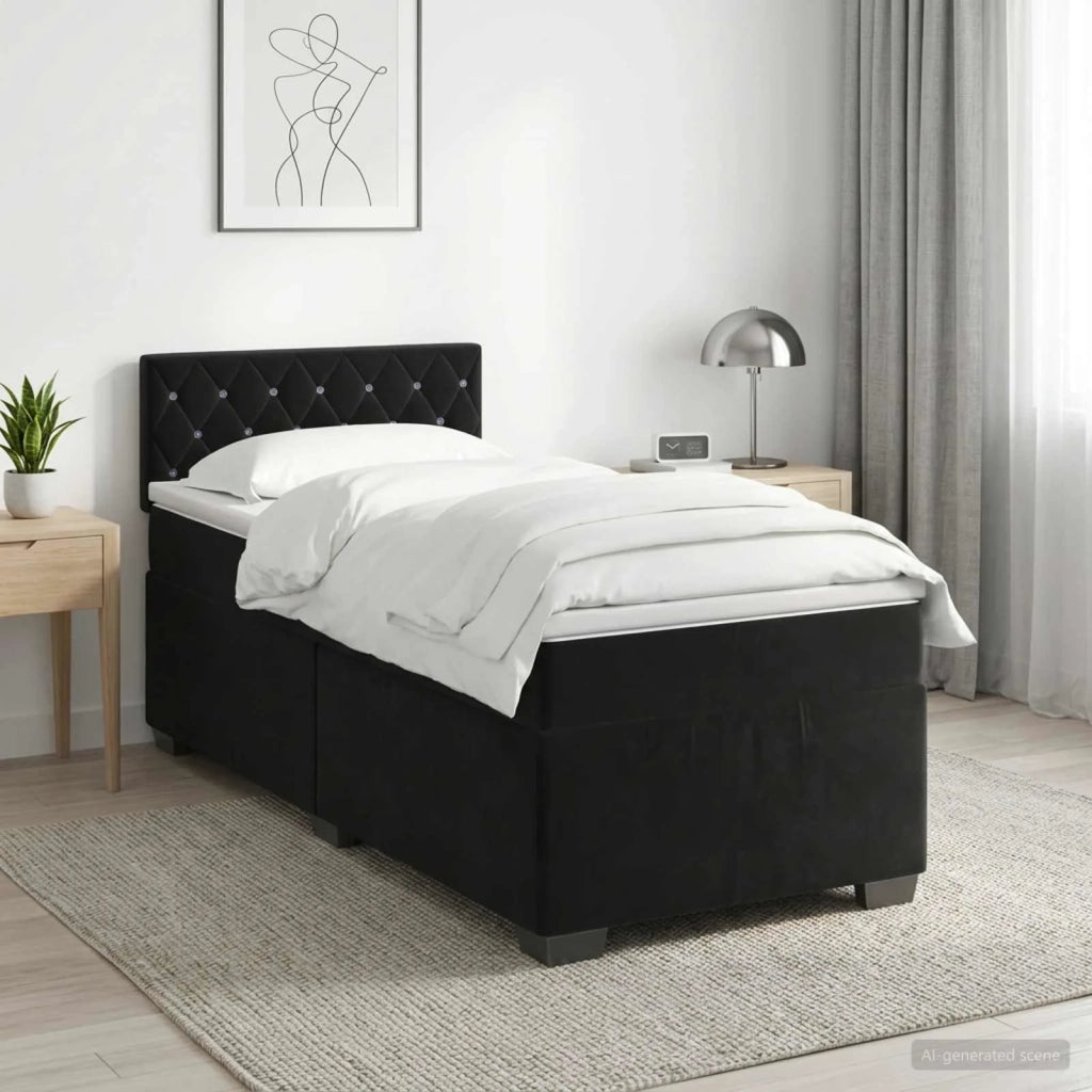 Letto box spring con materasso Nero 100 x 200 cm Velluto 3450652