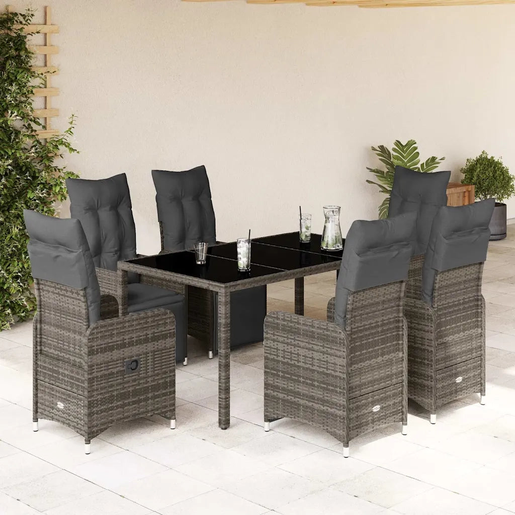 Set Bistrò da Giardino 7 pz con Cuscini in Polyrattan Grigio 3277168