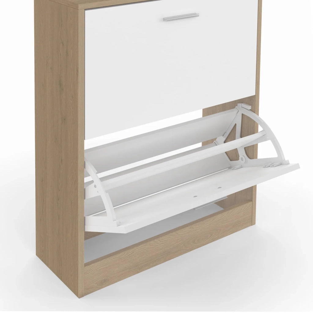 IDMarket - Scarpiera KLARK a 2 ante con effetto legno e bianco