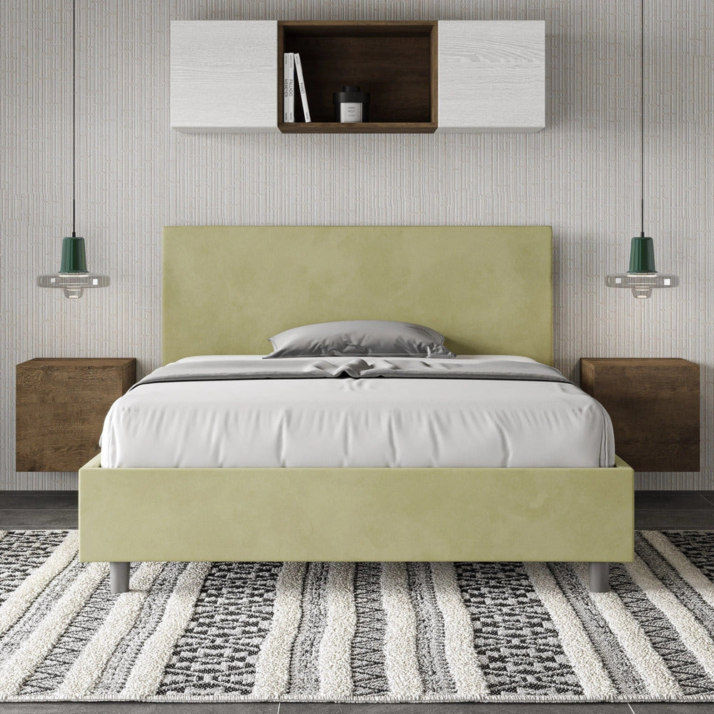 Letto Matrimoniale Large 180x210 cm con Rete e Contenitore Adele Tè Verde