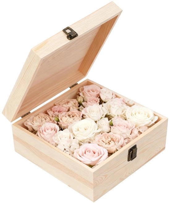 Scatola di conservazione in legno - Cassetto di ricordo con coperchio - Cassa in legno per gioielli - Scatola di conservazione per snack - 23 x 23 x 10 cm - Design artigianale a mano - Cassetto di ricordo