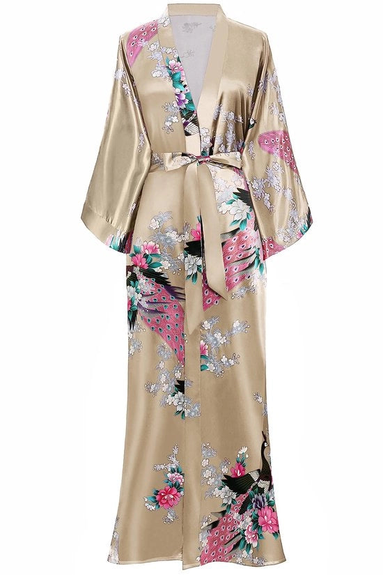 Kimono maxi con stampo di pavone per donne