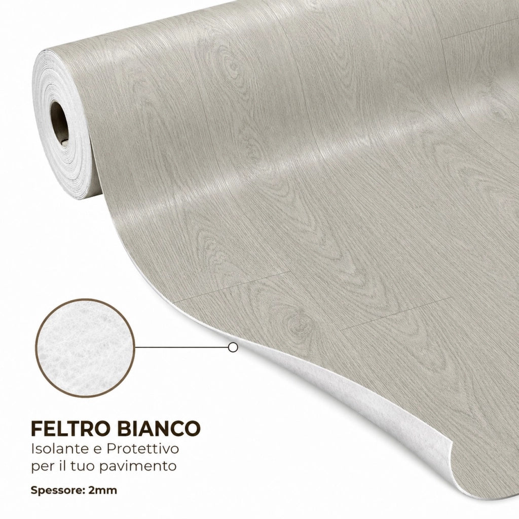 2 x 15 m (30 m²) Pavimento Vinilico a Rotolo Effetto Legno Rovere Tortora – Spessore 2 mm con Feltro Fonoassorbente