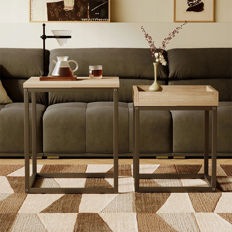 Set di tavolini da caffè 2 in 1 in stile loft industriale - Marrone chiaro