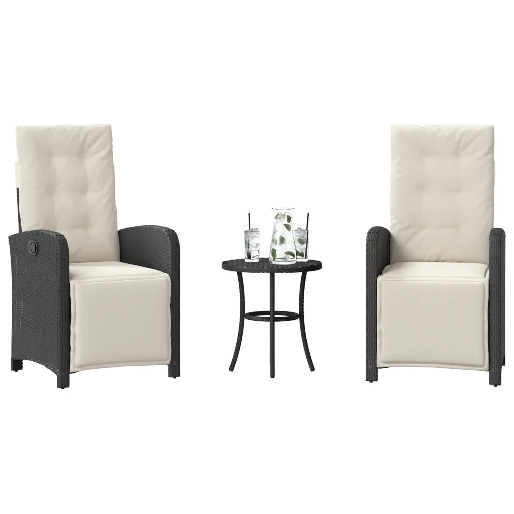 Set da Bistrò 3 pz con Cuscini Nero in Polyrattan 365200