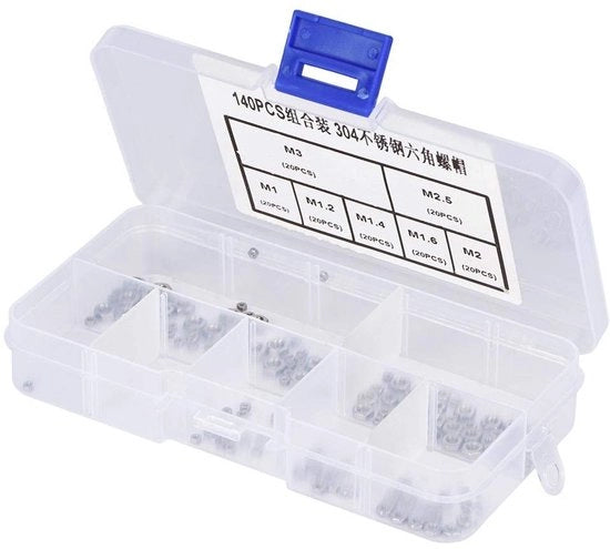 Moer 140 pezzi - Zeskant - Acciaio inossidabile 304 - Viti M1/M1.2/M1.4/M1.6/M2/M2.5/M3 - Resistente alla corrosione - Idoneo per accessori di fissaggio