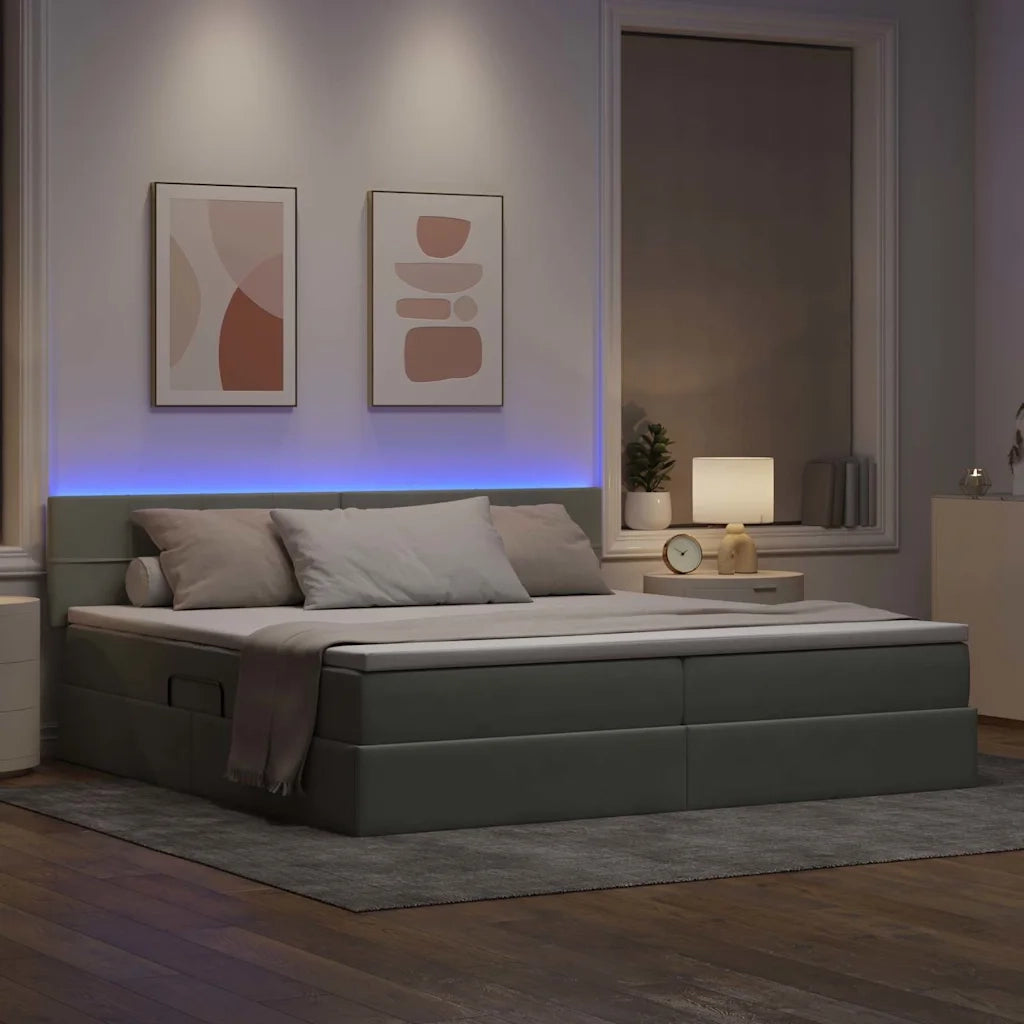 Letto con contenitore e LED Grigio chiaro 200 x 200 cm Velluto 3371415