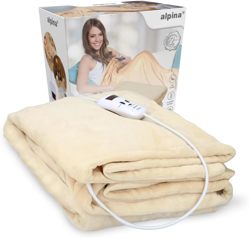 Coperta Elettrica Termica Plaid in Flanella Matrimoniale Scaldaletto 180W Beige