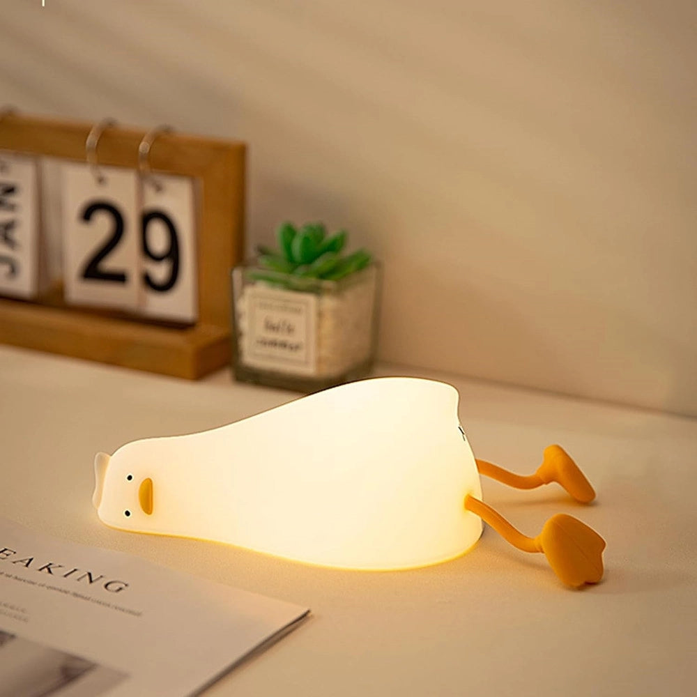 Trade Shop - Luce Notturna Forma Anatra Sdraiata In Silicone Lampada Ricaricabile Usb A Led Touch -