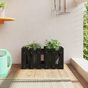 Fioriera Giardino a Recinzione-Vaso con Ringhiera-Contenitore per Piante Nera 60x30x30 cm Massello Pino