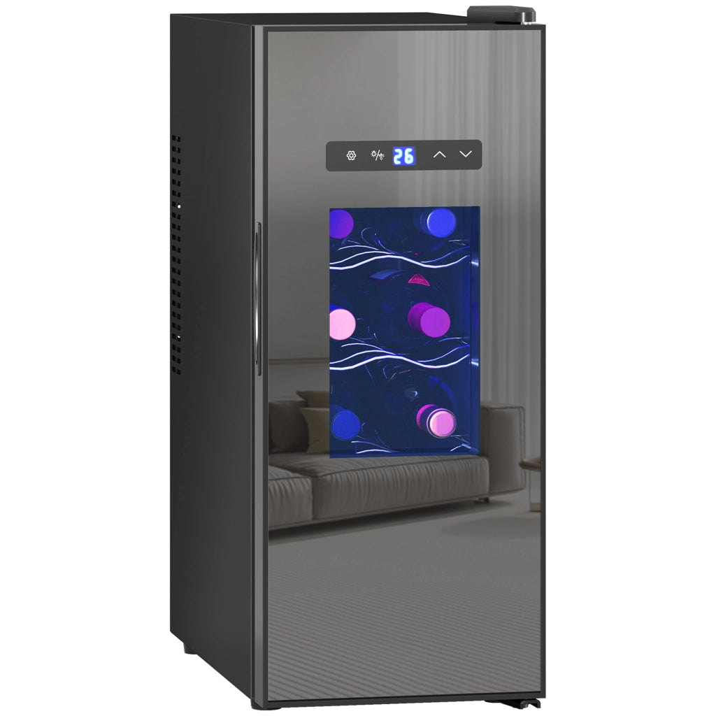 Cantinetta per 12 Bottiglie con Porta in Vetro e Luce LED ¨C Minimal ¨C Nero