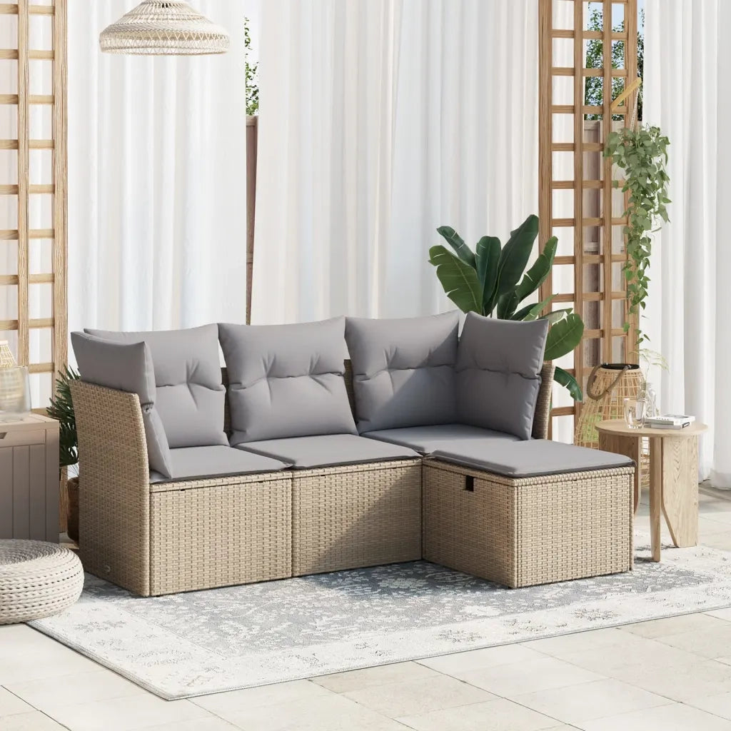 Set Divano da Giardino 4 pz con Cuscini Beige Misto Polyrattan 3263115