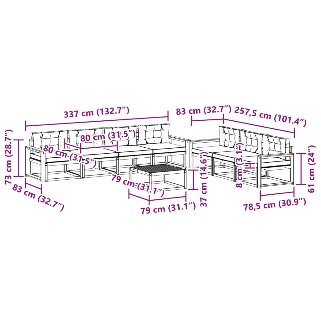 Set di divani da esterno 7 pz Bianco e Antracite 3386171