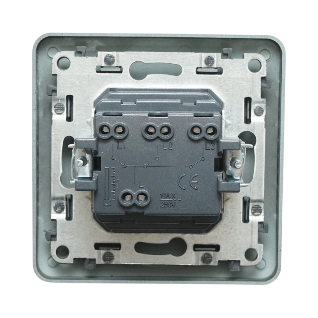 Interruttore triplo da incasso nero 220V, 10AX, PC 80x80mm