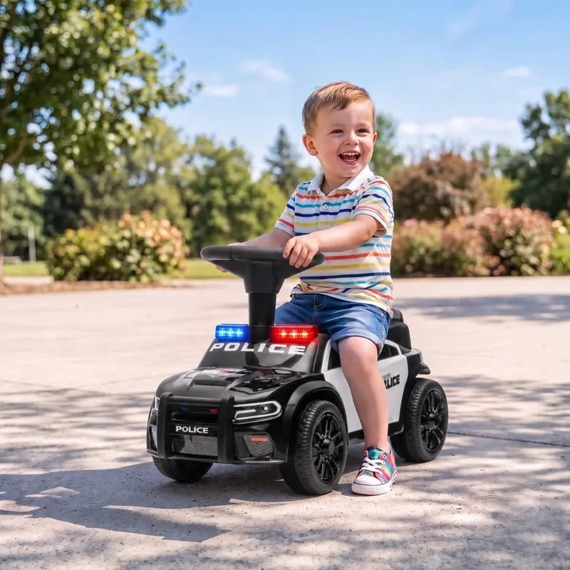Auto a spinta per bambini Polizia, 18-36 mesi, nera, con musica, luci, protezione anti-ribaltamento e vano portaoggetti sotto il sedile