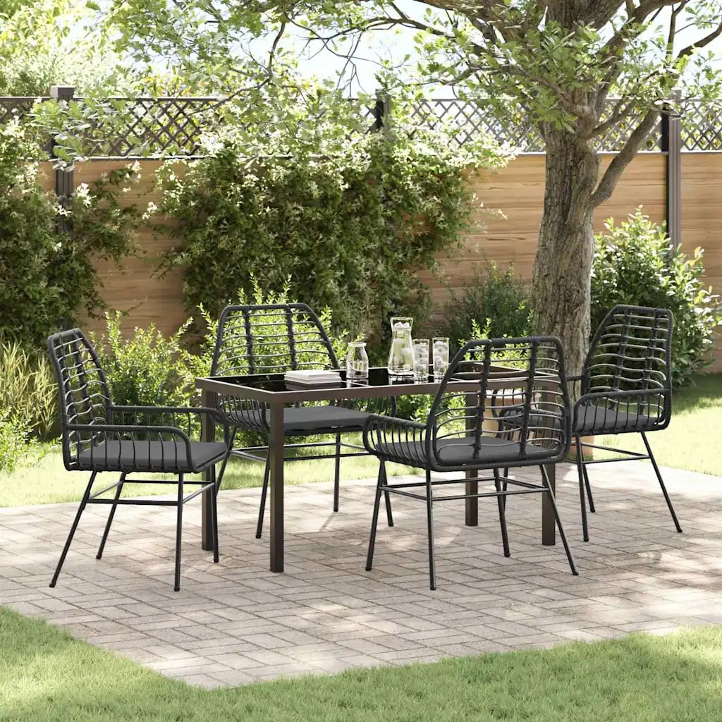 Set da Pranzo per Giardino 5 pcs Nero polyrattan