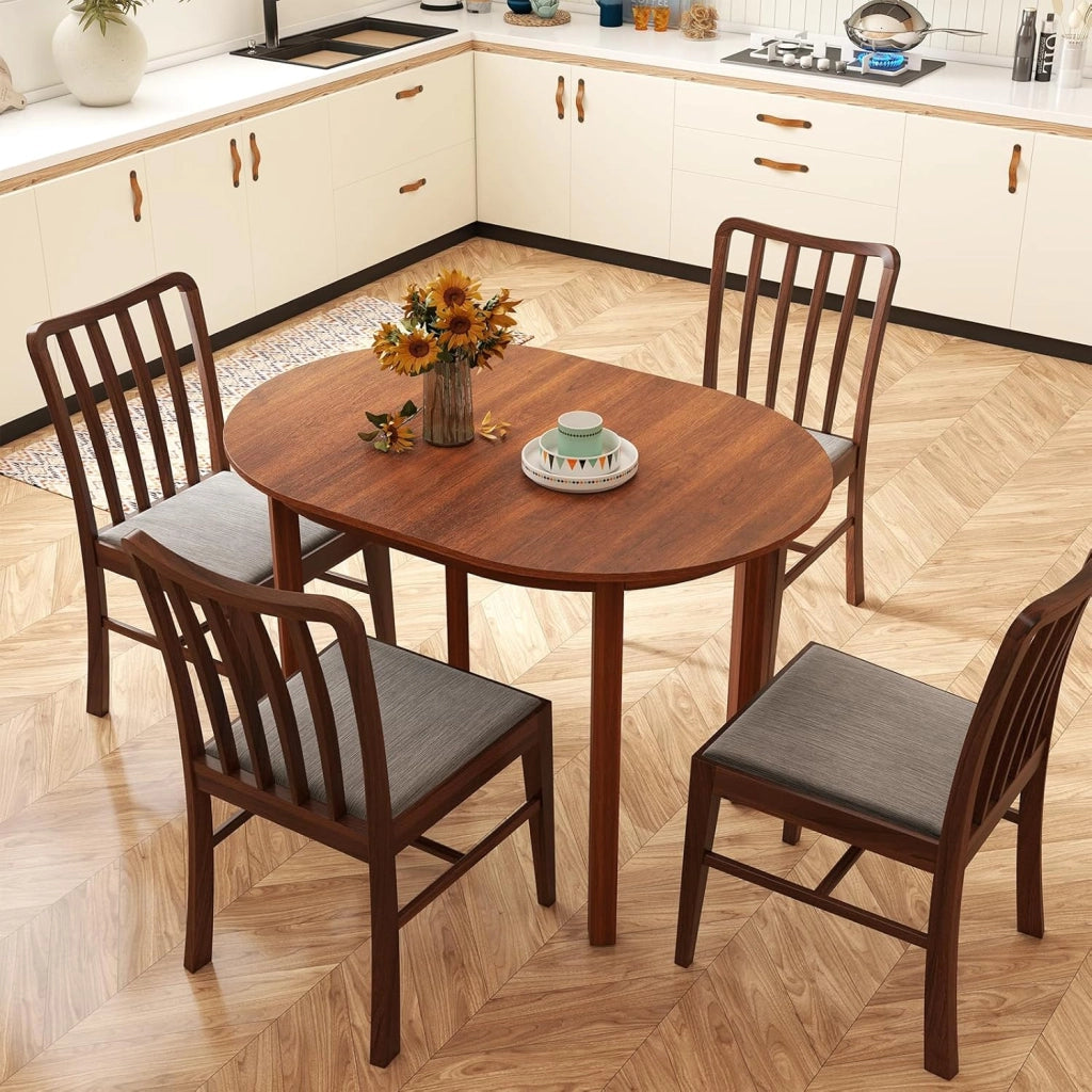 Tavolo da Pranzo in Legno per 2-4 Persone, Tavolo da Cucina Ovale con Gambe in Legno di Caucciù, Scrivania in Stile Rustico per Ufficio in Appartamenti Piccoli, Portata 120 kg