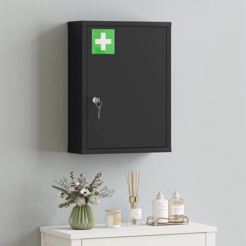 Armadietto farmacia da parete con serratura ¨C Xylo ¨C acciaio nero 40x15x53,5 cm
