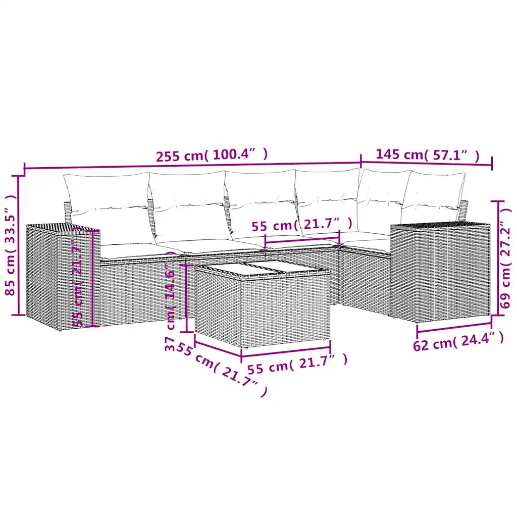 Set Divano da Giardino 6 pz con Cuscini Marrone in Polyrattan 3222542