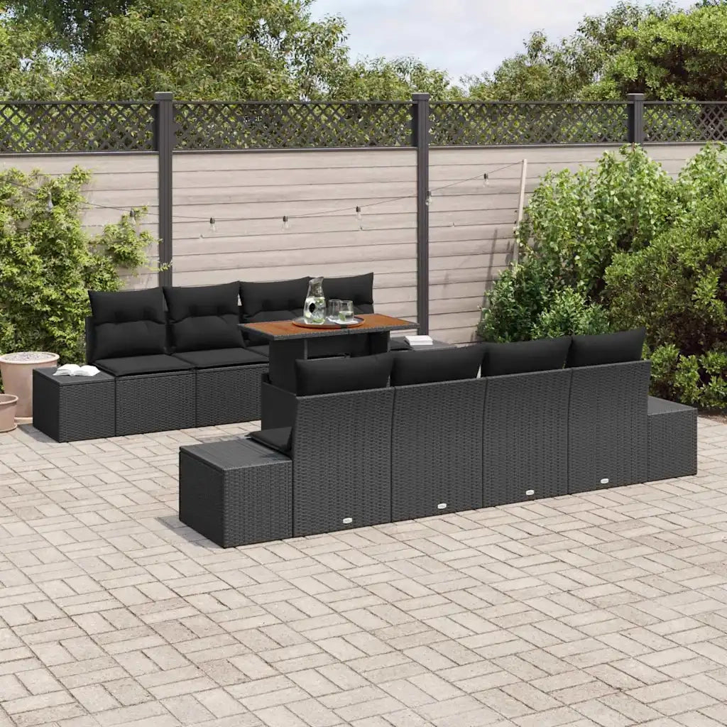 Set da Pranzo per Giardino con cuscino 9 pcs Nero e Marrone
