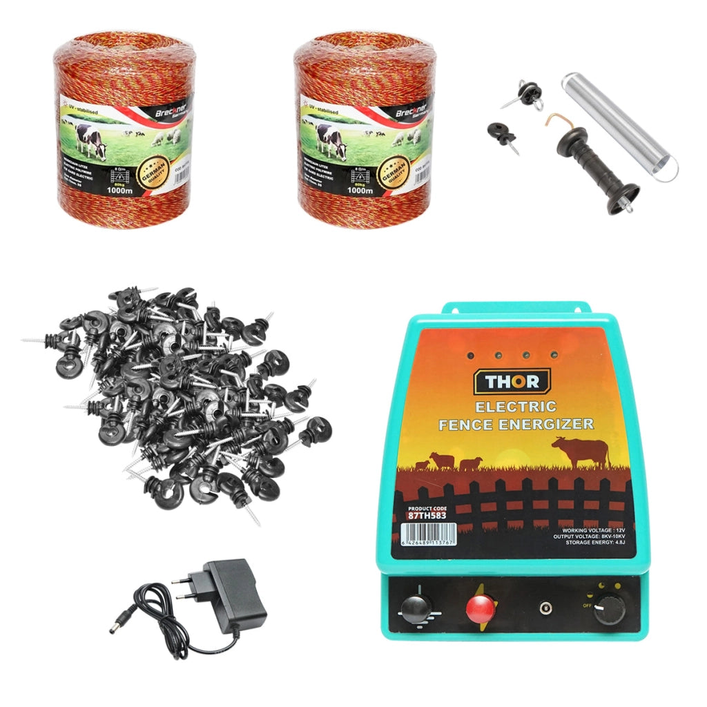 Kit completo per recinzione elettrica per orsi e cinghiali 6 Joule 12V-220V, lunghezza filo 2000m Breckner Germany