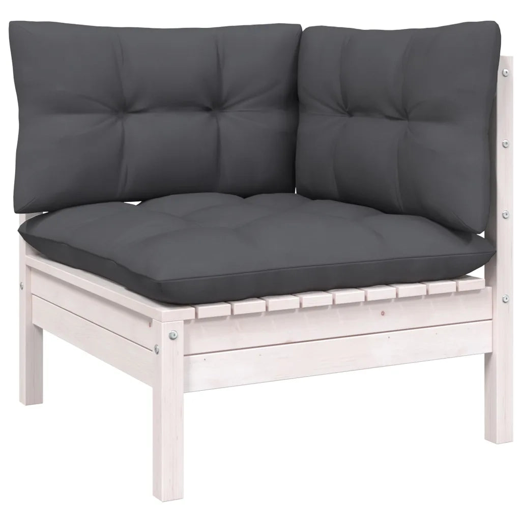 Set Divani da Giardino 9 pz con Cuscini Bianchi Legno di Pino 3096816