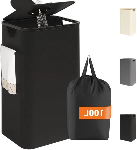 Verzamelbak per flessen 100L con coperchio e senza odori - per contenitore della spazzatura, raccoglitore di bottiglie, rifiuti vuoti e conservazione di vetro - contenitore di riciclaggio contenitore per sacchi di spazzatura per la conservazione nera