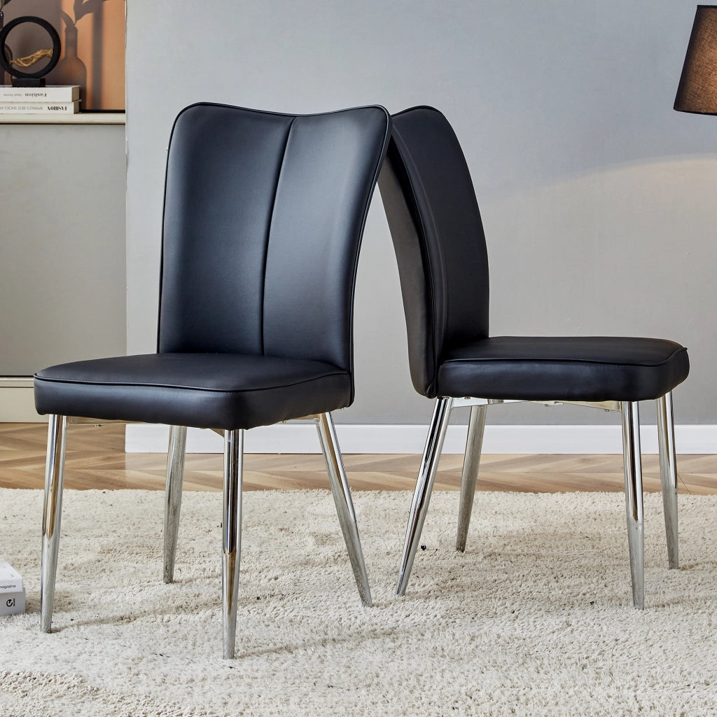 2 sedie da sala da pranzo in pu con schienale ergonomico e seduta imbottita con gambe in metallo nero argento