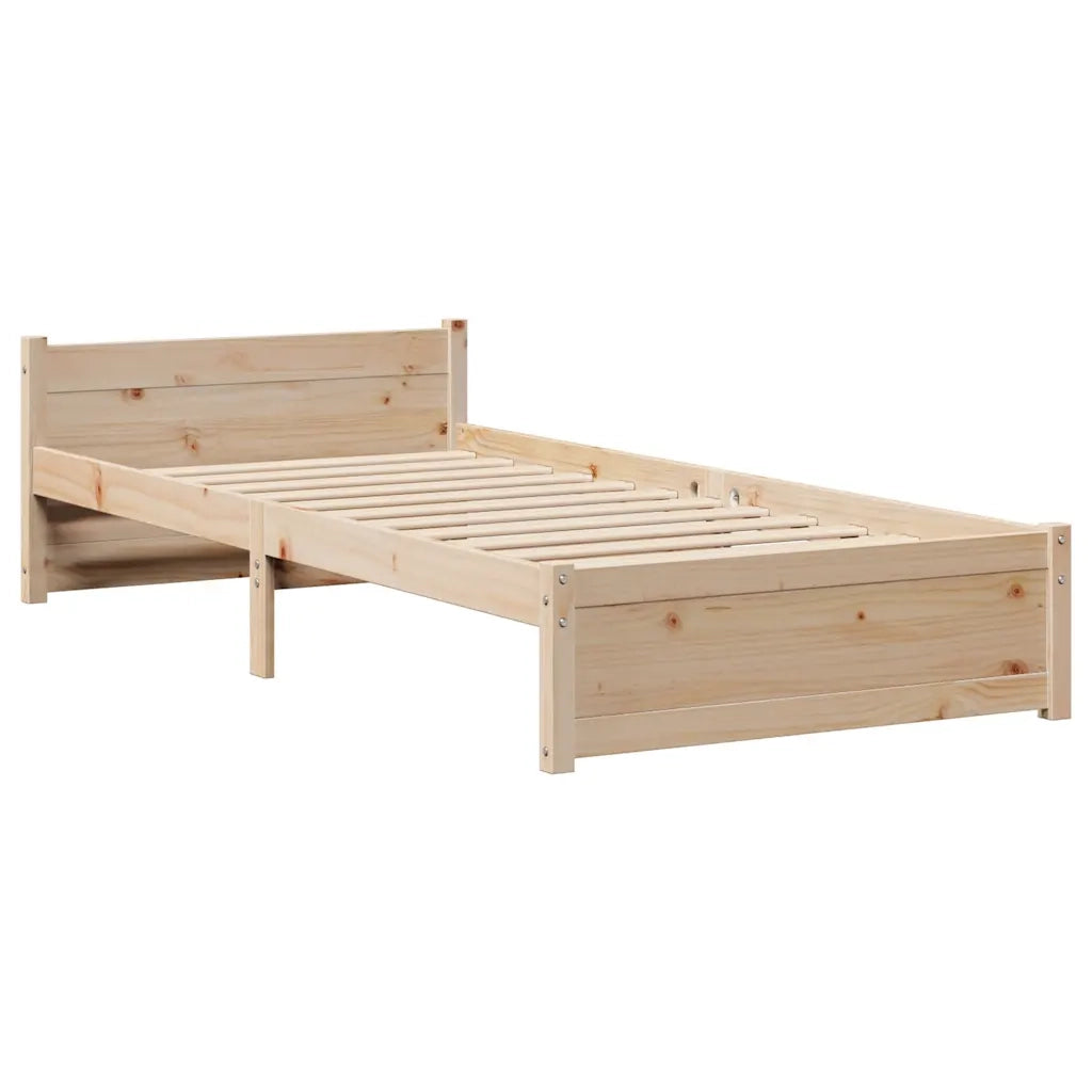 Letto singolo | Letto per adulti | Giroletto con Testiera 75x190 cm in Legno Massello di Pino