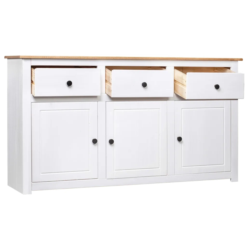 Credenza Bianca 135x40x80 cm in Legno Massello di Pino Panama 282705