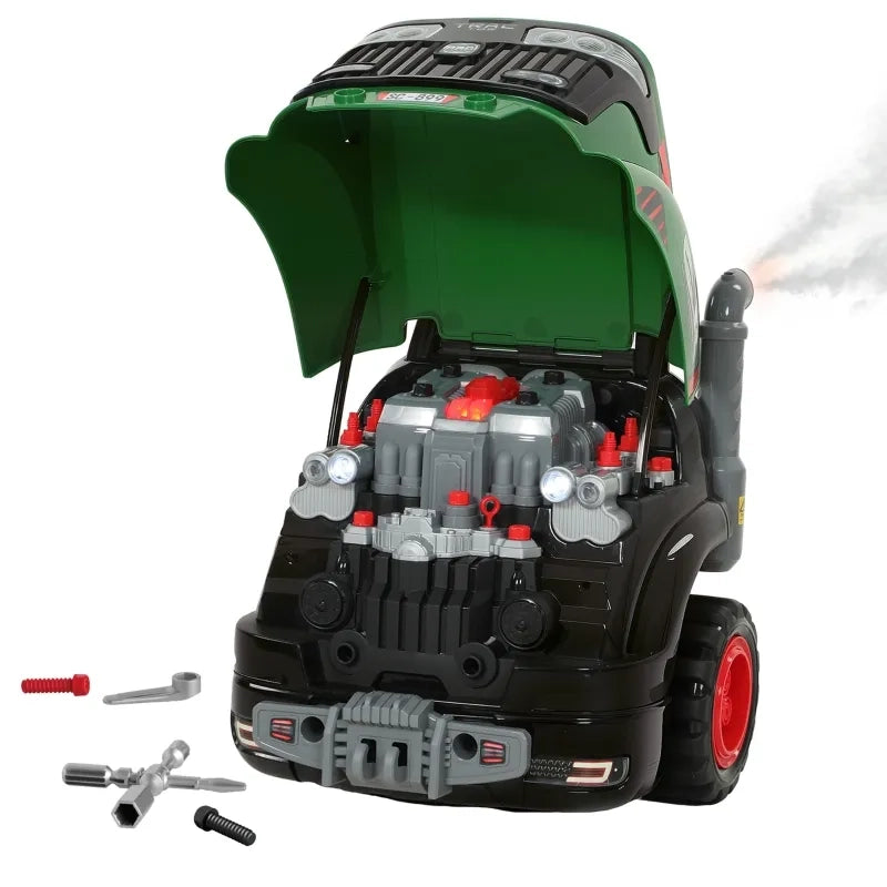 Giocattolo Auto per Bambini, Set Riparazione 60 Pezzi con Parti Smontabili, Luci, Nebbia Spray, Suoni e Volante