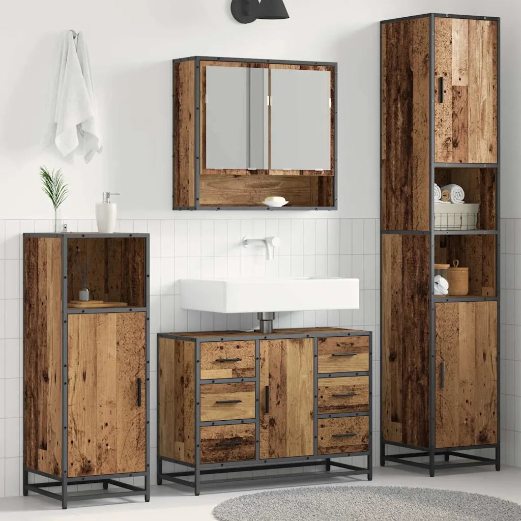 Set di mobili per il bagno con cassetto 3 pcs Legno vecchio 3402485