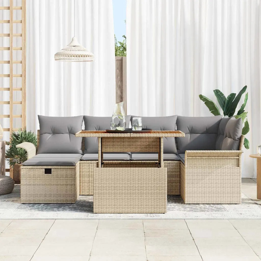 Set Divano da Giardino con cuscino 7 pcs Beige polyrattan 3359913