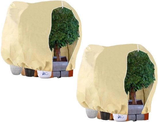 Copertura invernale per piante, 2 pezzi copertura per piante da vaso, 180 x 120 cm sacco di protezione per piante da giardino per palme di olivo, copertura per piante con cinghia di trazione