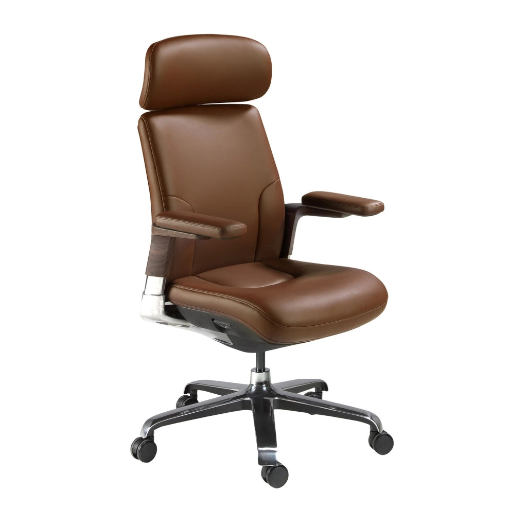 Sedia girevole da ufficio in similpelle marrone