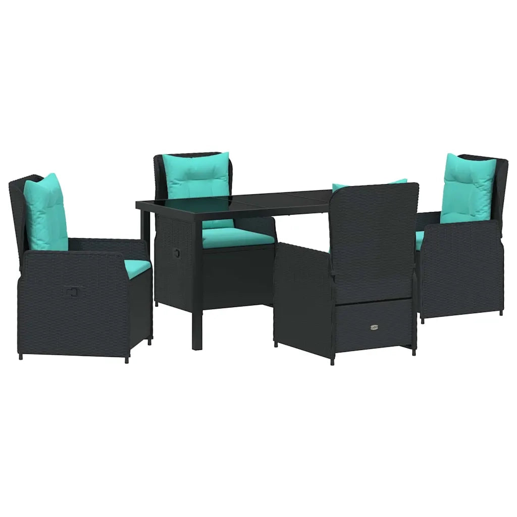 Set da Pranzo per Giardino 5 pcs Nero Poly Rattan