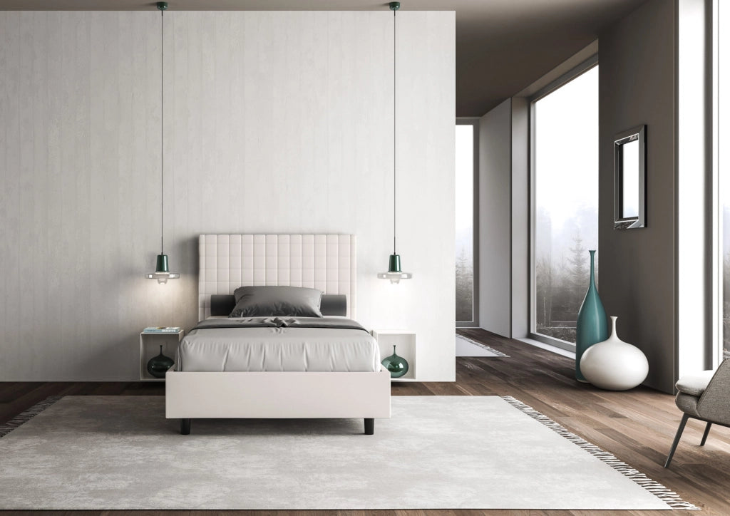 BS COM Letto una piazza e mezza contenitore imbottito 120x190 similpelle bianco