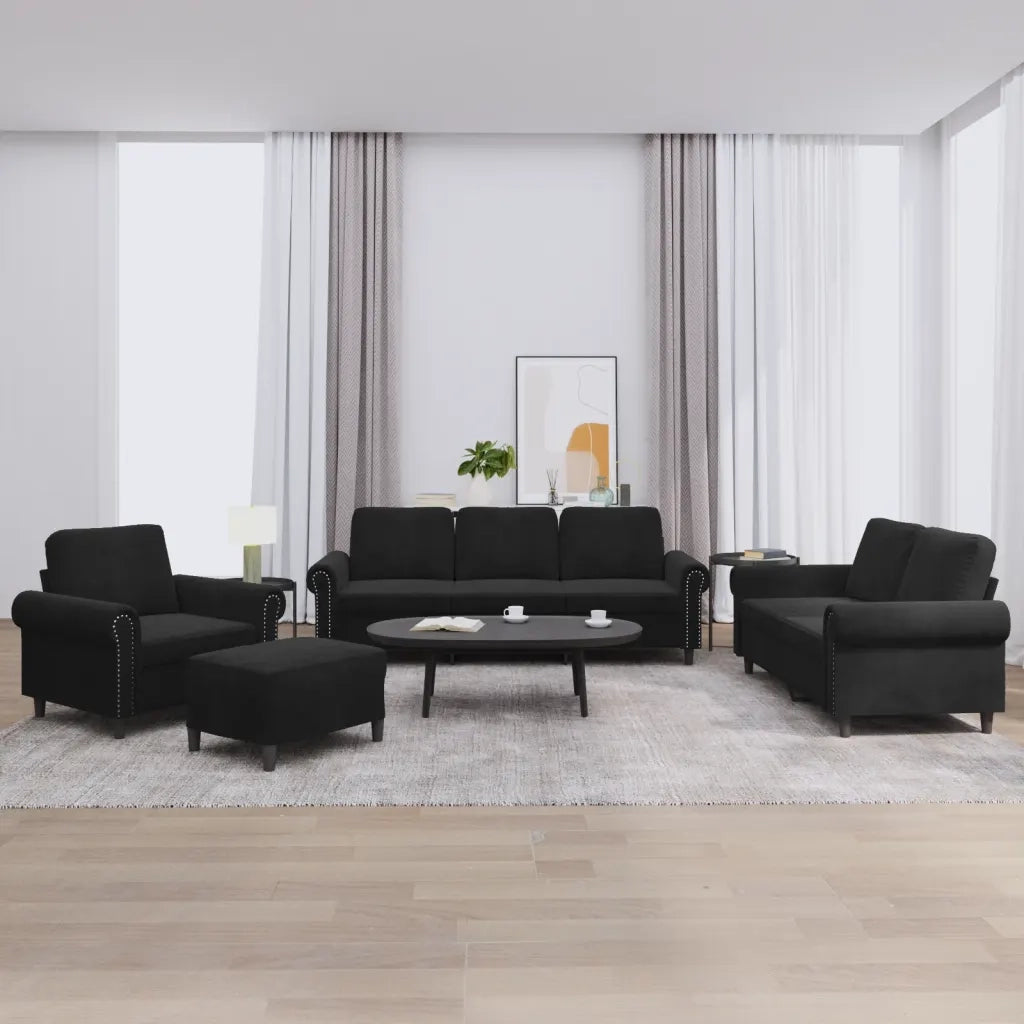 Set di Divani 4 pz con Cuscini Nero in Velluto