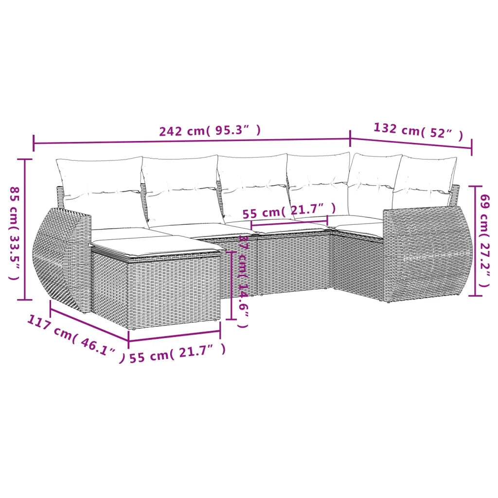 Set Divano da Giardino 6 pz con Cuscini Nero in Polyrattan 3221654