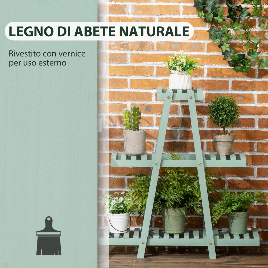 Portapiante a 3 Livelli in Legno per Interni ed Esterni ¨C Minimal ¨C Verde Chiaro 76x26x76 cm