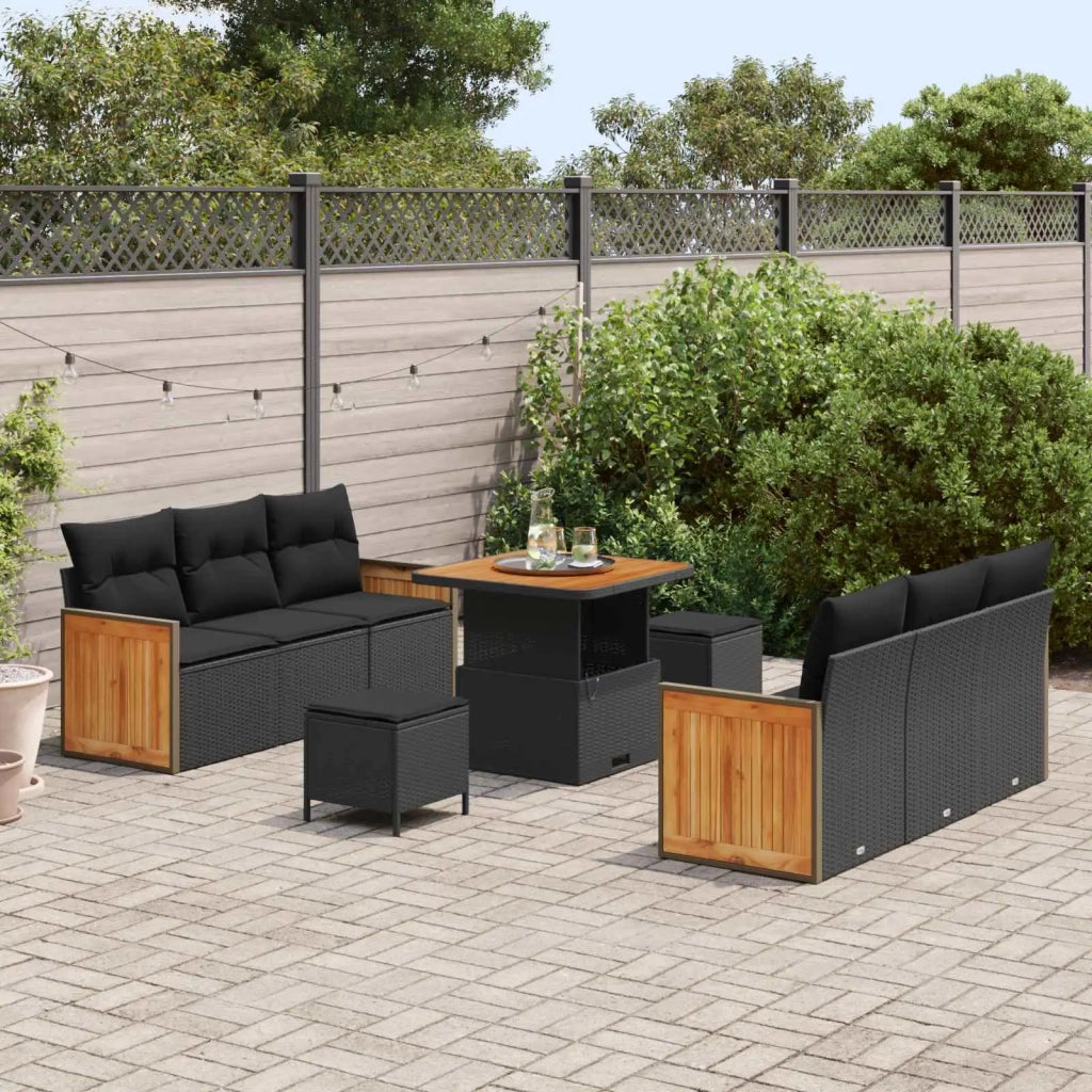 Set Divano da Giardino con cuscino 9 pcs Nero 3363254