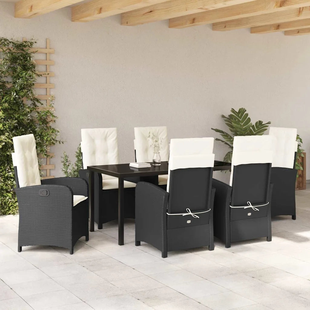 Set da Pranzo per Giardino con cuscino 7 pcs Nero polyrattan