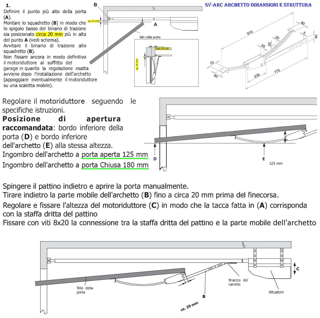 Archetto Porte Basculanti a Contrappesi Adattatore Braccio Oscillante Per Qualsiasi Marca e Tipo in Acciaio Zincato Sopporta Fino a 200 Kg Evita Oscillazioni e Flessioni Laterali Dimensioni L910XS80mm
