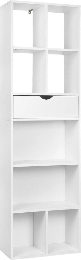 Cassa libri apribile - 9 cassetti - 1 ripiano - Bianco - Cassa libri - Cassa libri apribile - Camera da letto, soggiorno e camera dei bambini - Legno - 50 x 24 x 168cm