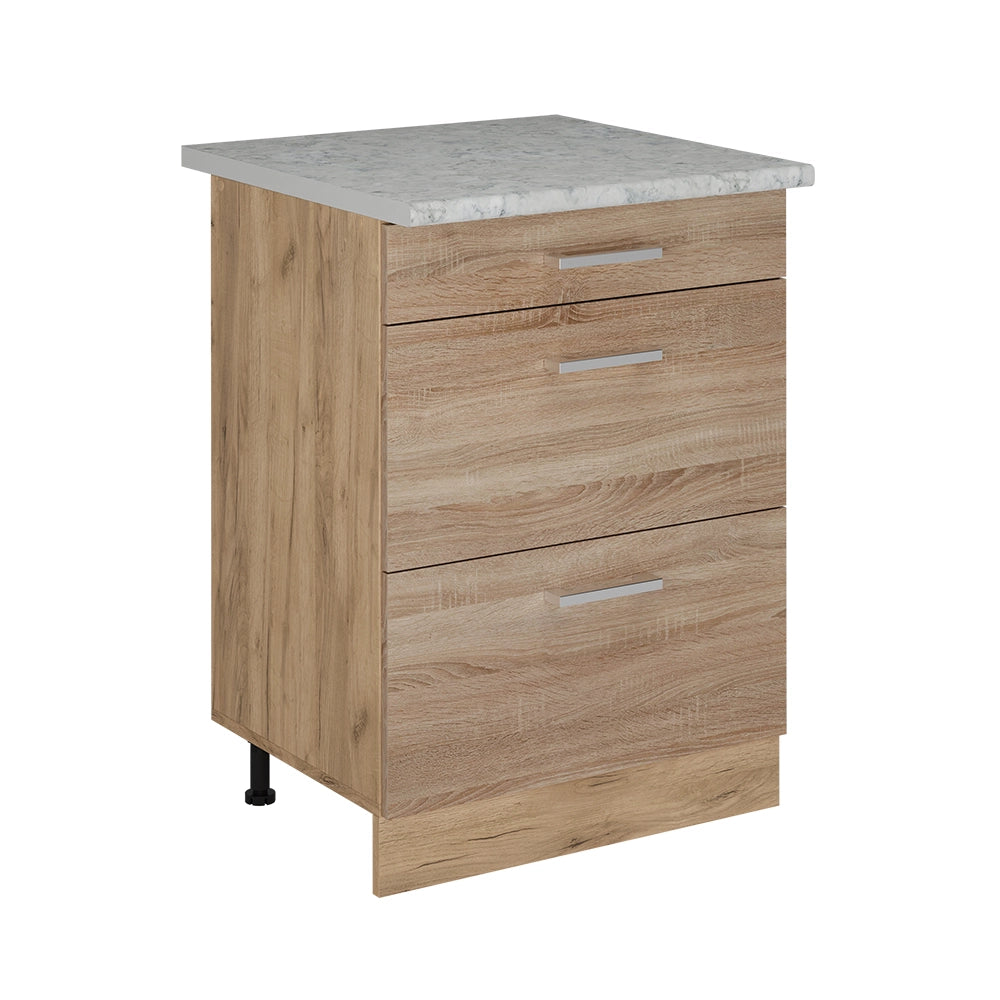 Vicco Mobiletto base per cucina Sonoma 60 cm con cassetti, marmo AP